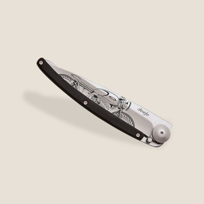 Deejo Tattoo Cafe Racer Folding Knife, Ebony Wood