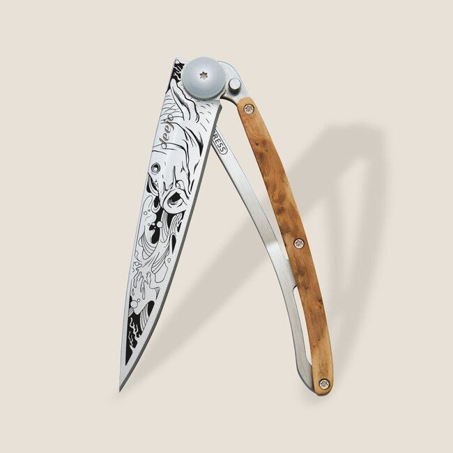 Deejo Tattoo Wood Carp Folding Knife