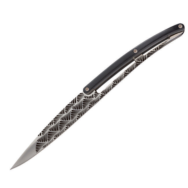 Deejo Set of 6 Knives Polished Blade Black ABS Handle Art Deco Design