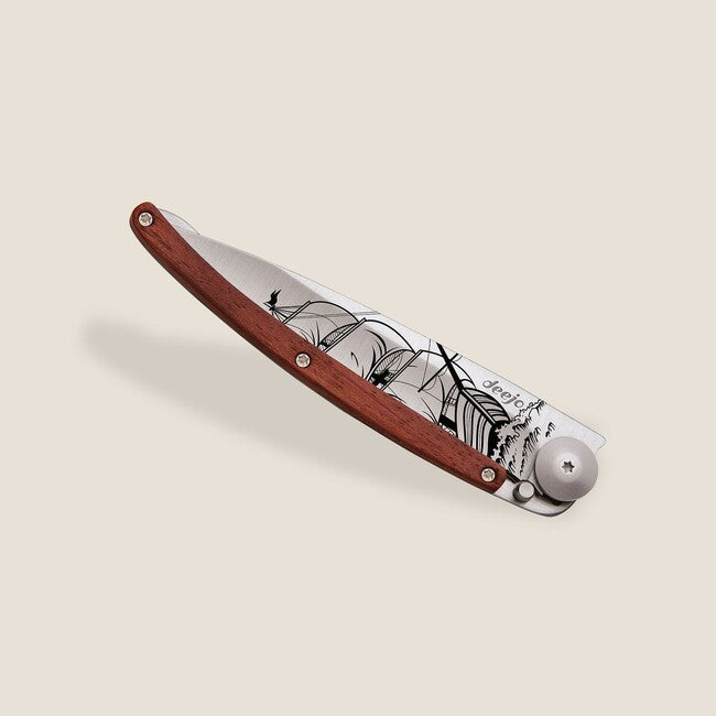 Deejo Tattoo Corsair Folding Knife, Coralwood