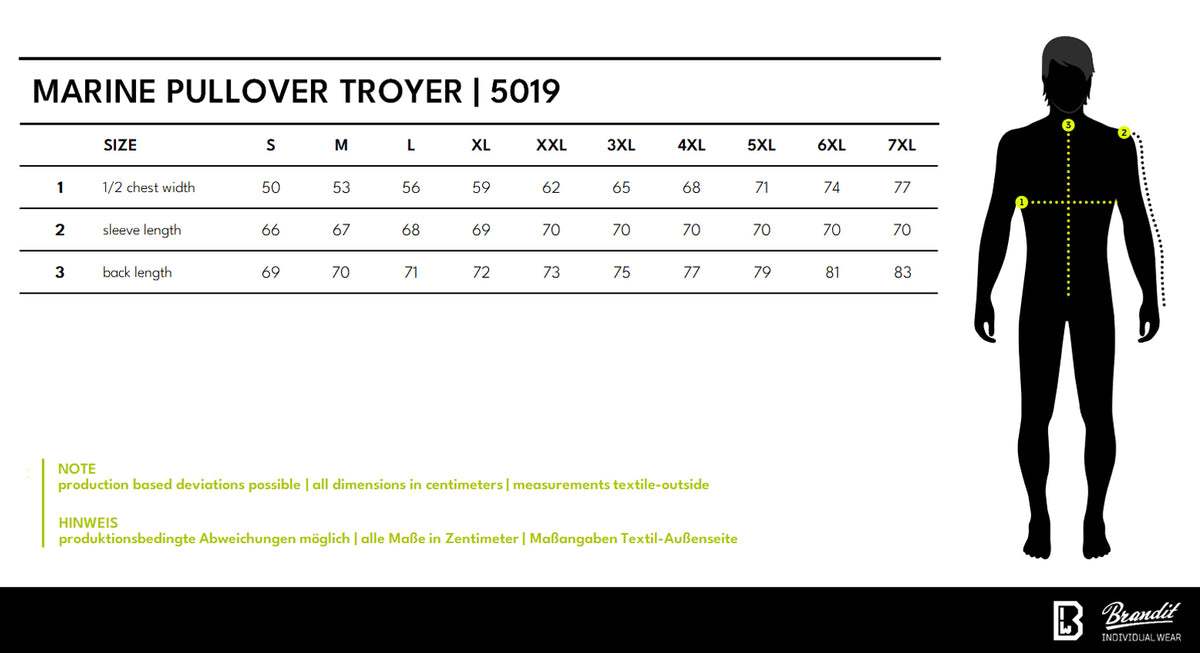 Veľkostná tabuľka Marine Pullover Troyer