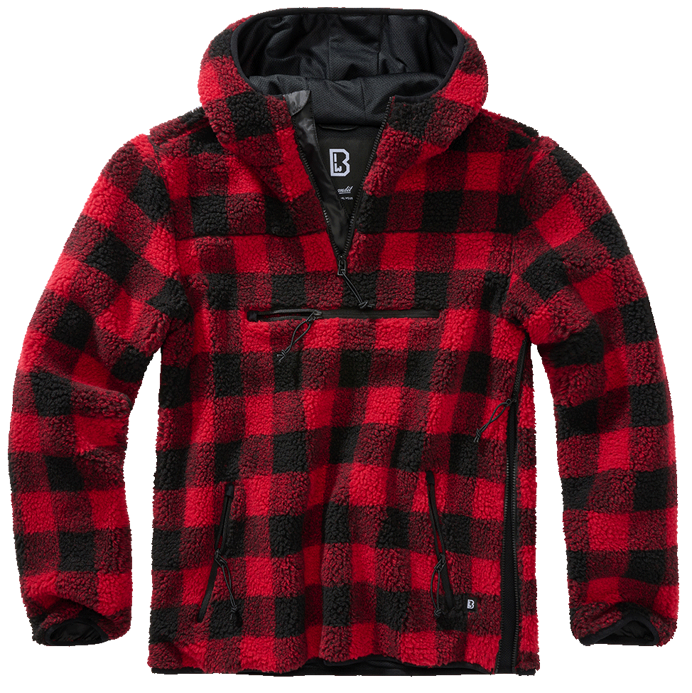Brandit Worker pullover Teddyfleece, red/black