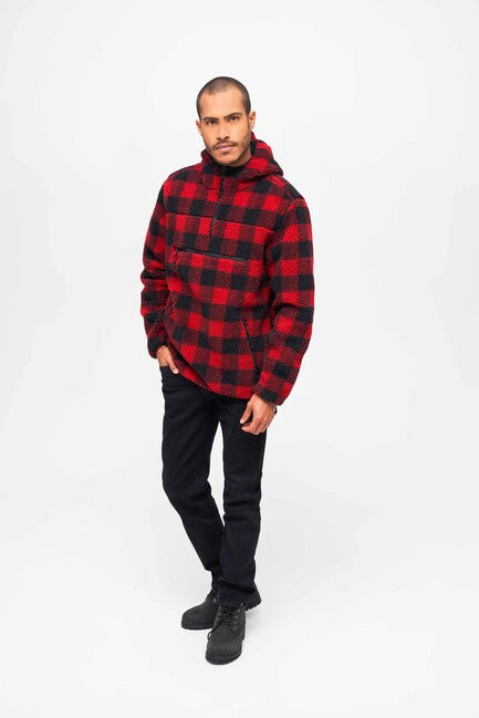 Brandit Worker Teddyfleece Pullover, Red/Black