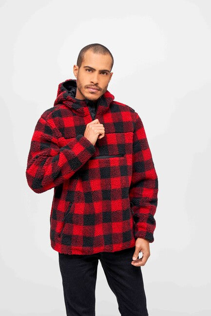 Brandit Worker Teddyfleece Pullover, Red/Black