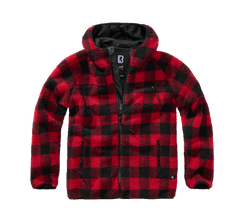 Brandit Worker Μπουφάν Fleece με Κουκούλα Teddyfleece, Κόκκινο/Μαύρο