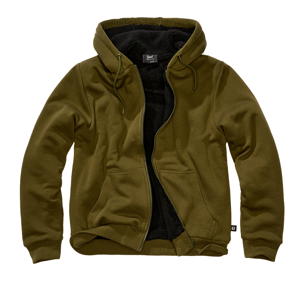 Brandit Sweatjacket pánska mikina s teplou podšívkou Teddylining, olivová