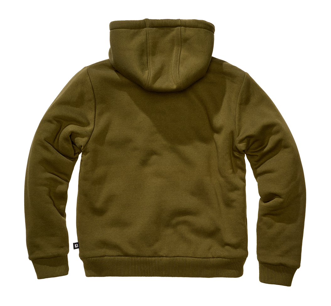 Brandit Sweatjacket pánska mikina s teplou podšívkou Teddylining, olivová