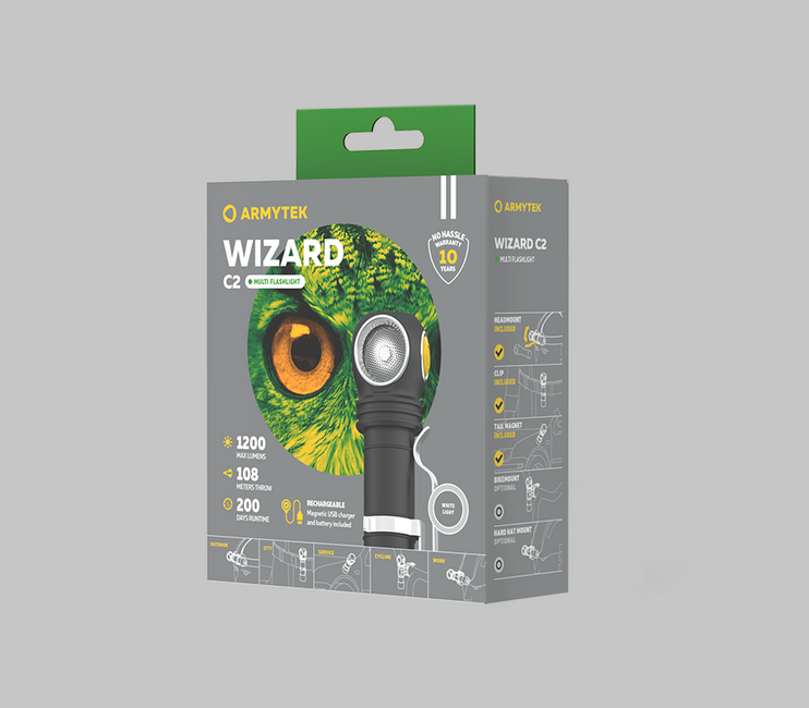 ArmyTek Wizard C2 Magnet White LED čelovka s magnetickým držiakom napájanie z akumulátora 1200 lm 4800 h 64 g