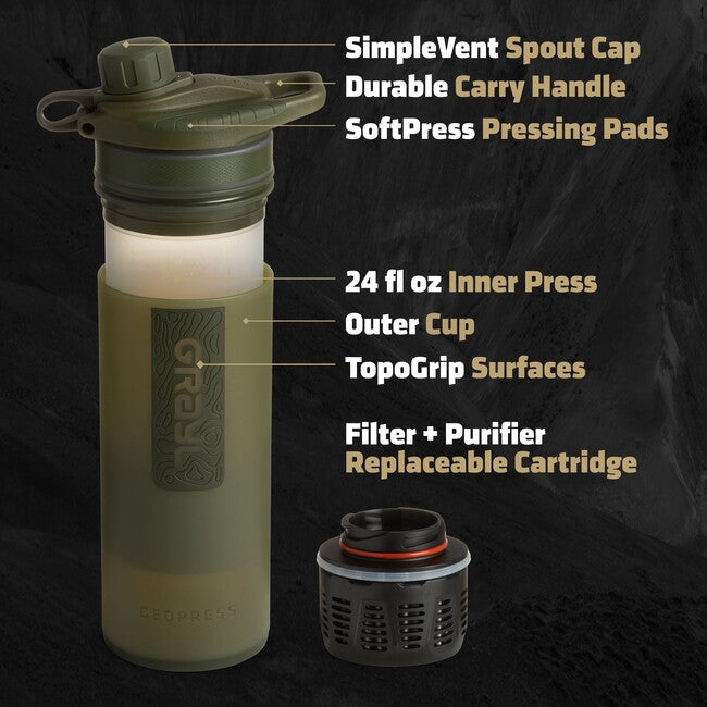 GRAYL GeoPress Purifier Water Bottle, Olive Drab