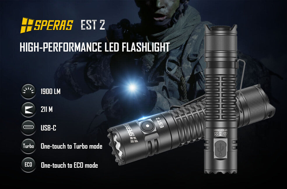 Speras EST2 Rechargeable Flashlight 1900LM 211M