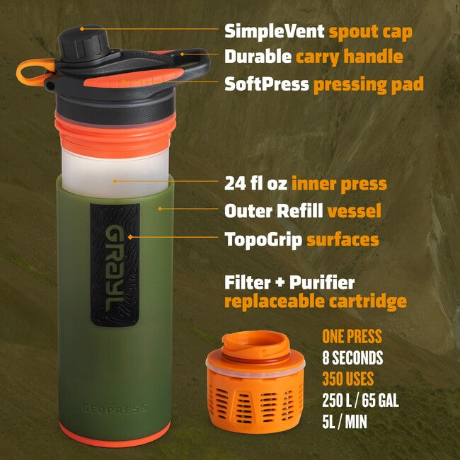 GRAYL GeoPress Purifier Water Bottle, Oasis Green