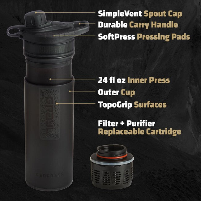 GRAYL GeoPress Purifier Water Bottle, Covert Black