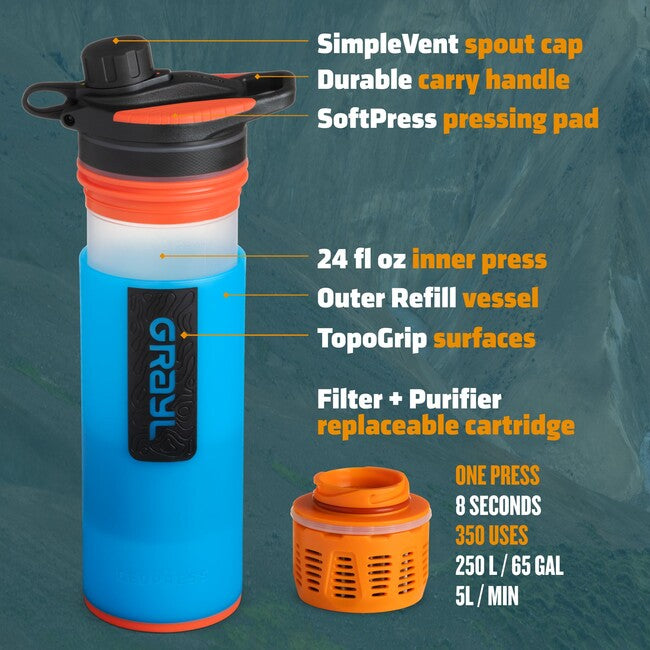 GRAYL GeoPress Purifier Water Filter Bottle, Bali Blue