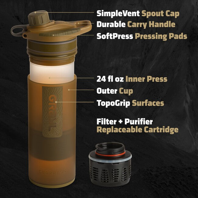 GRAYL GeoPress Purifier Water Bottle, Coyote Brown