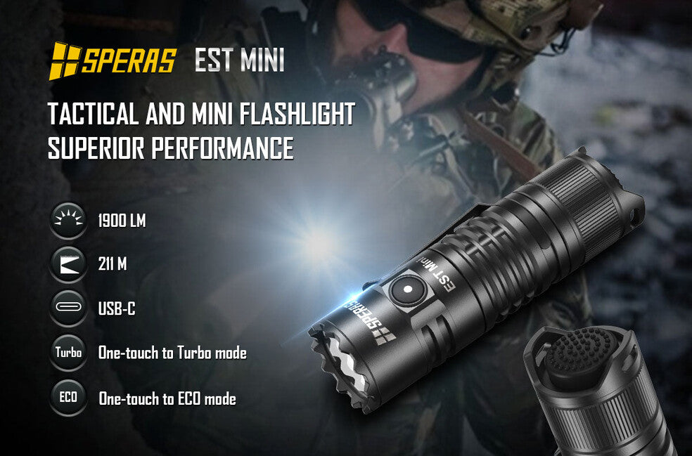 Speras EST Mini Rechargeable Tactical Flashlight 1900LM 211m