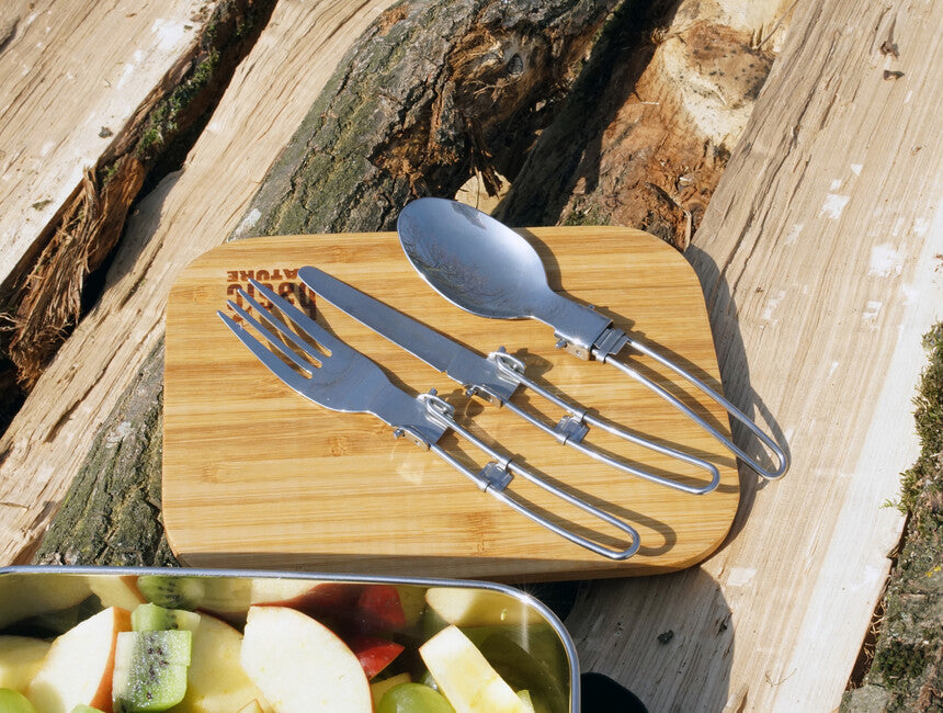 BasicNature MiniTrek Folding Cutlery Set, Stainless Steel with Nylon Pouch