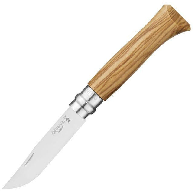 OPINEL VRi N°08 Inox Folding Knife, Olive Handle with Sheath and Wooden Box