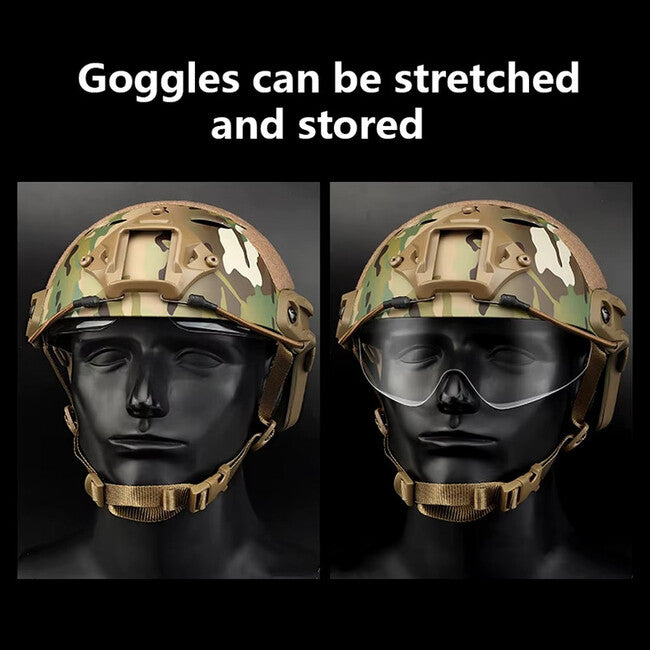 DRAGOWA Tactical Fast PJ Tactical Helmet with Bolt Goggles, Digital Woodland
