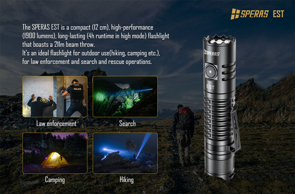 Speras Luminus SST40 Rechargeable LED Flashlight, Black