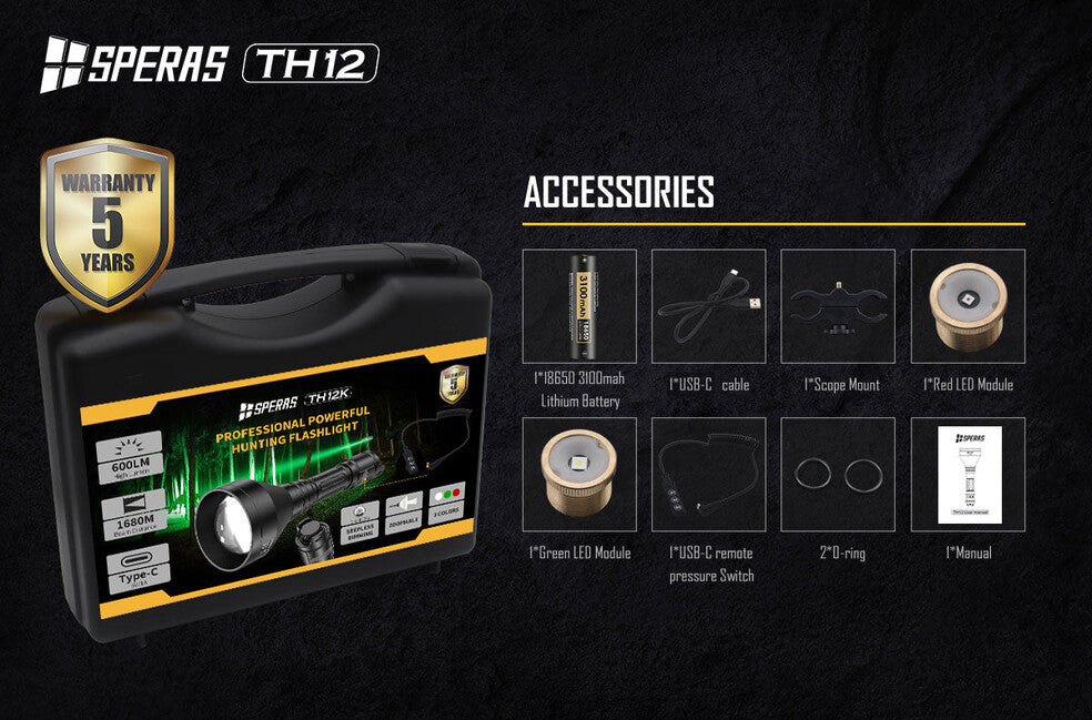 Speras TH12K Hunting Flashlight Kit 600LM 1680M