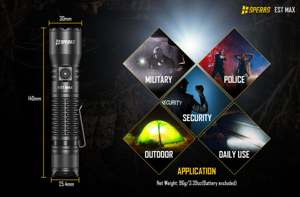 Speras Professional Tactical Flashlight EST Max 2500LM 279m