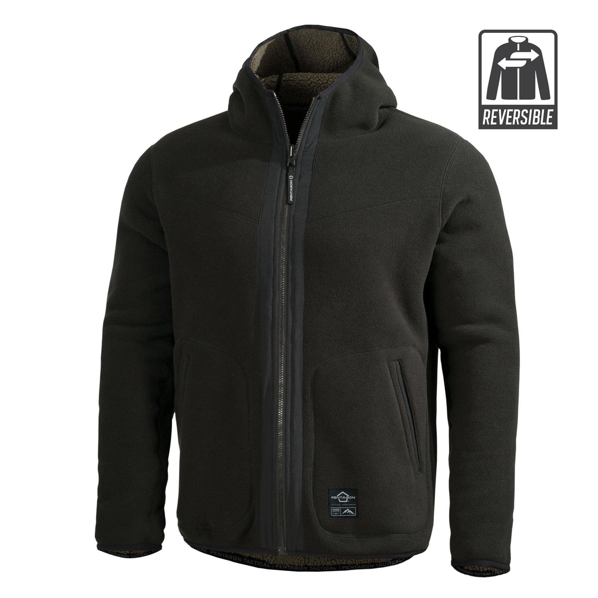Pentagon Ianos Sherpa men's reversible fleece jacket, dark green/black