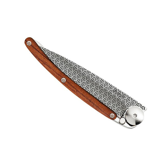 Deejo Tattoo Folding Knife, Coralwood Clouds