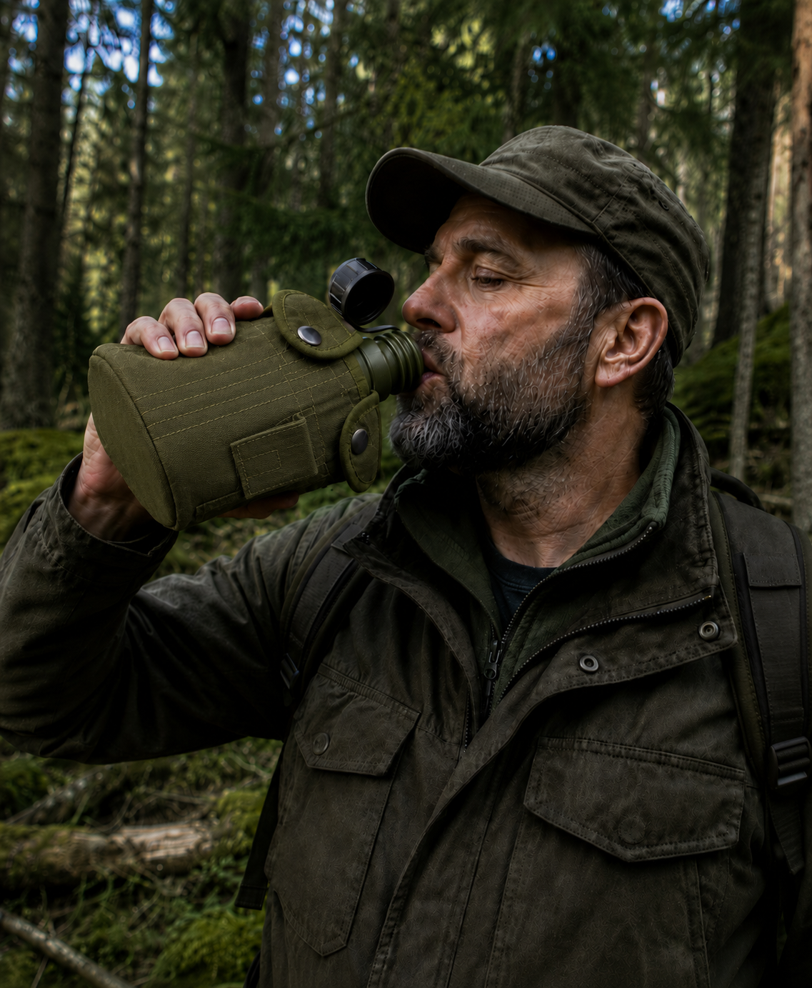 Dragowa Tactical Field Flask with ALU Bowl 1L, Green