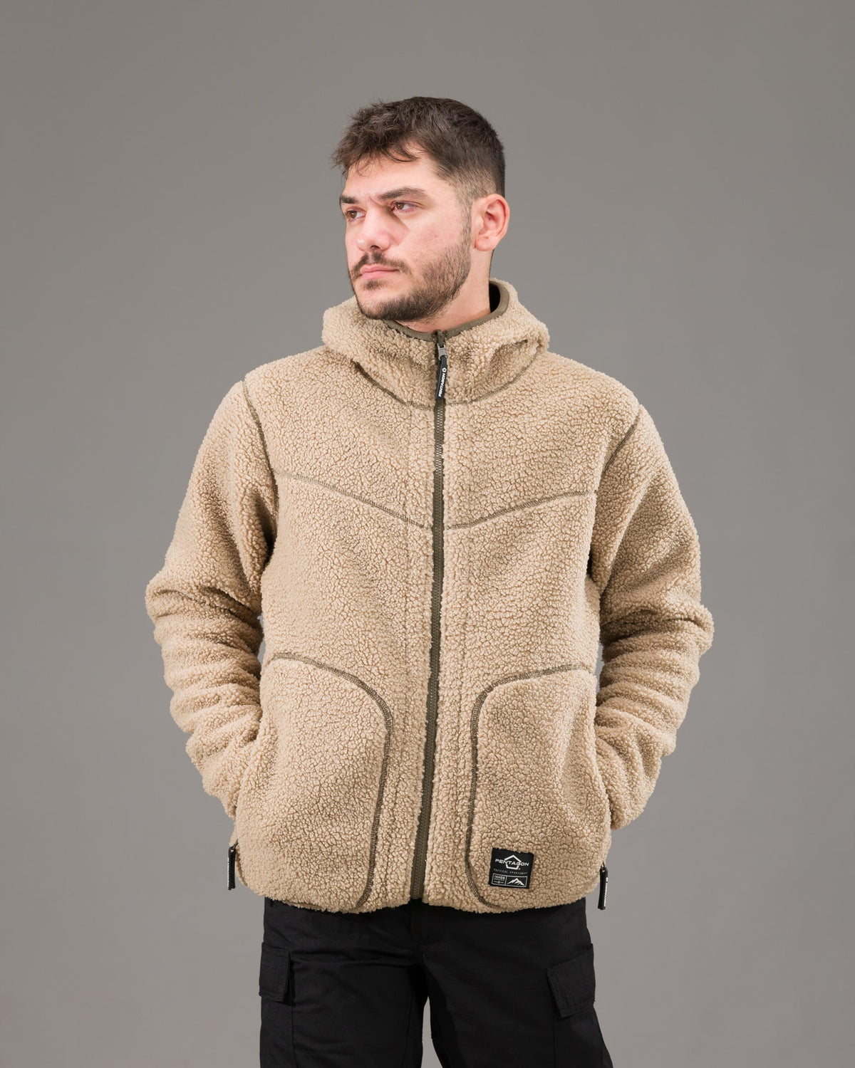 Pentagon Ianos Sherpa ανδρικό διπλής όψης μπουφάν fleece, khaki/πράσινο