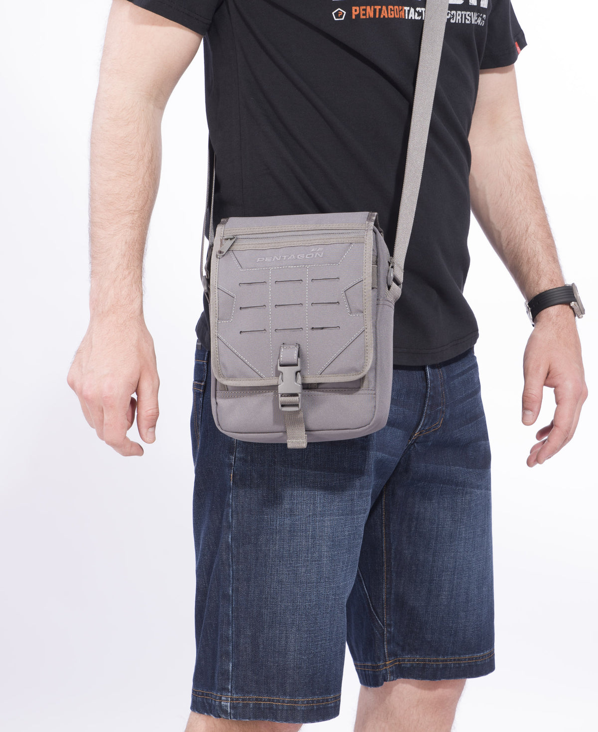 Pentagon Messenger Shoulder Bag, Black