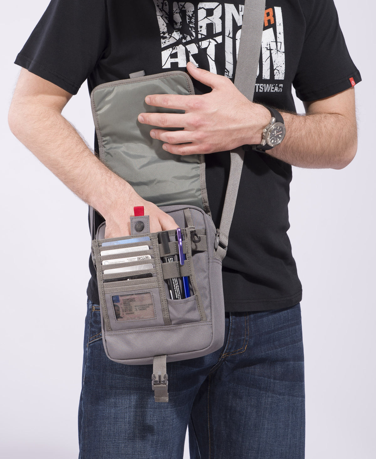Pentagon Messenger Shoulder Bag, Black