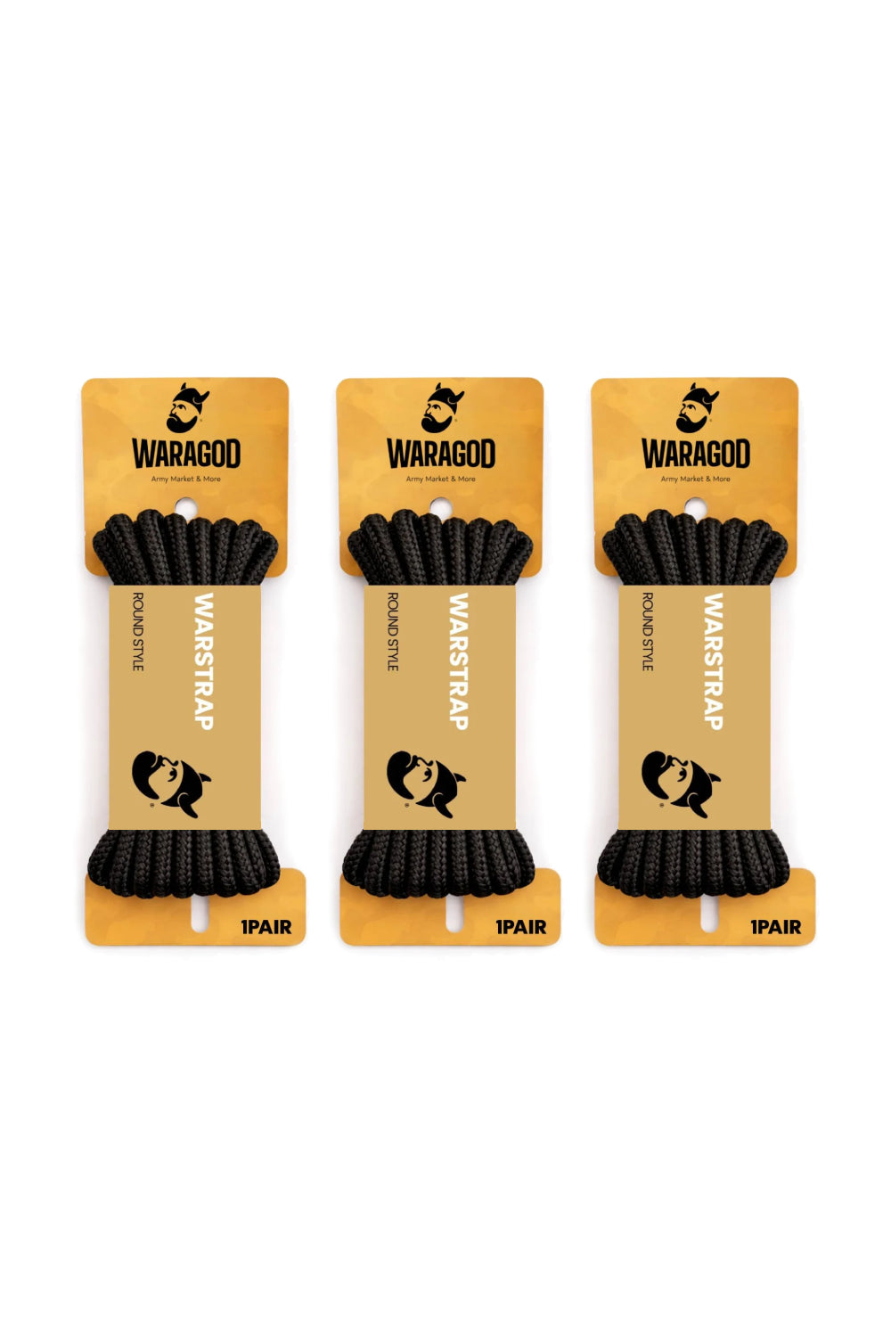 WARAGOD Warstrap Round κορδόνια παπουτσιών σετ 3 τεμ., μαύρα