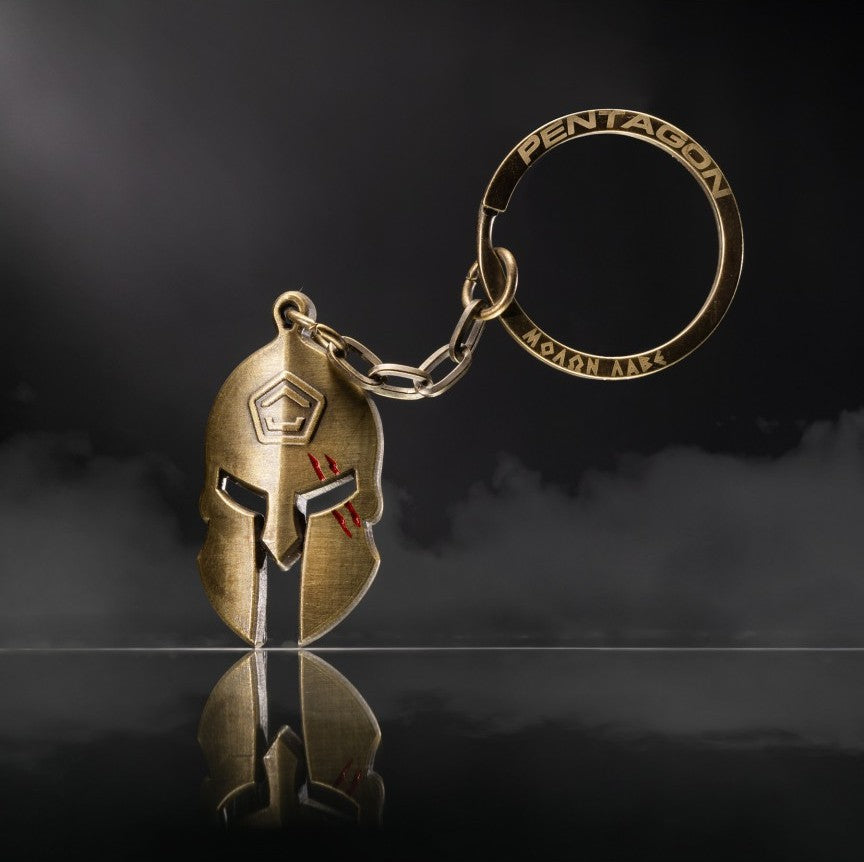 Pentagon Spartan keychain, Antique Brass