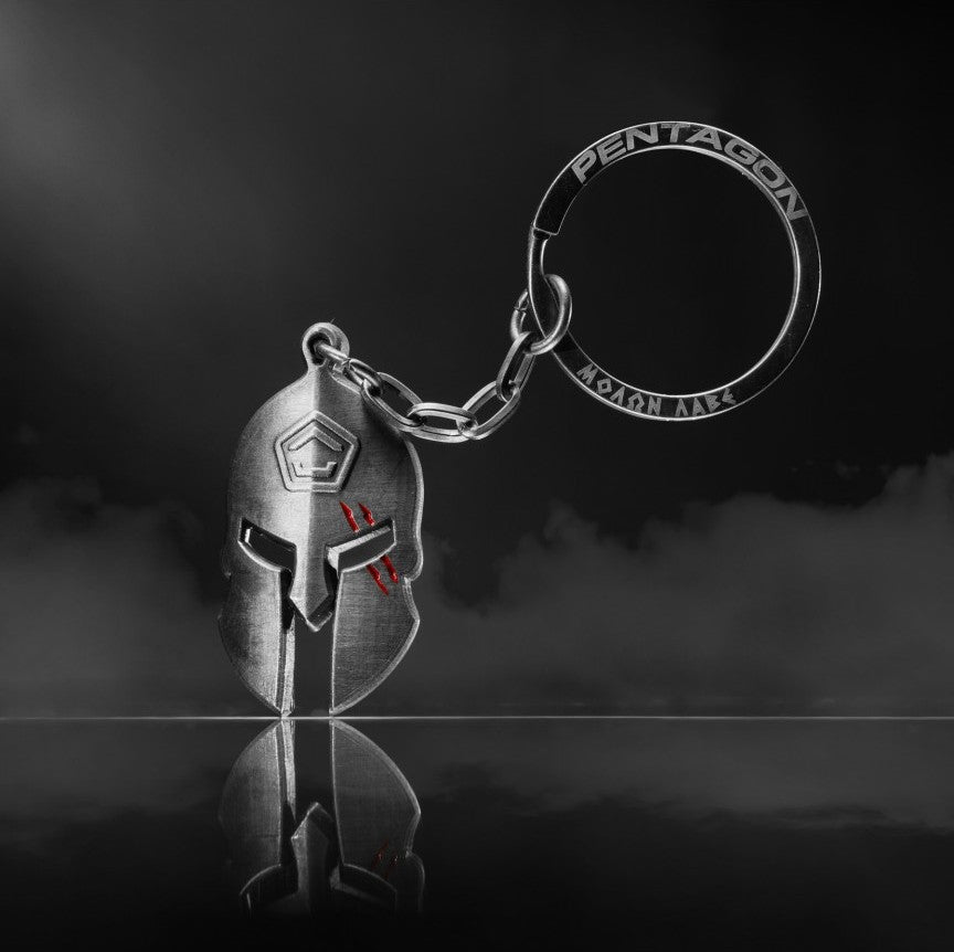 Pentagon Spartan keychain, Antique Silver