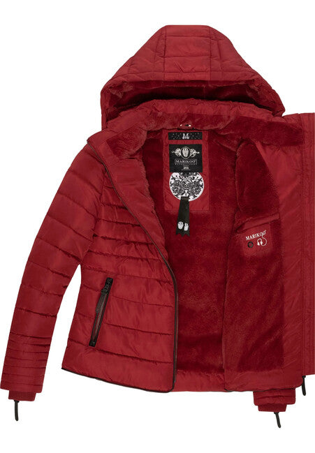 Marikoo Women's Winter Jacket Amber with Hood, Blood Red