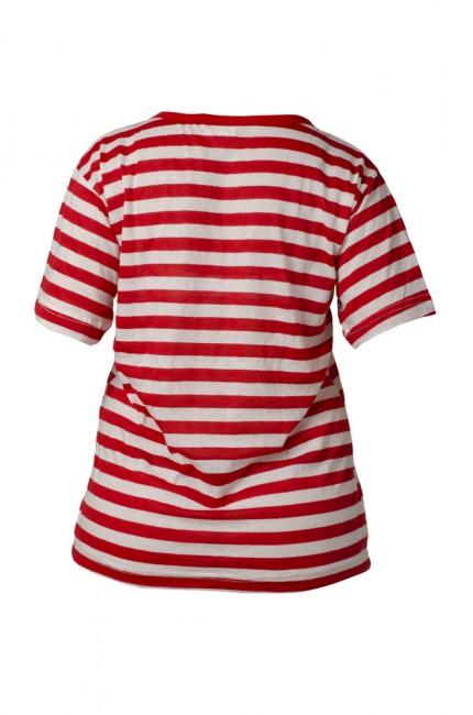 O&T Strap Women's Short Sleeve Striped T-Shirt, Red