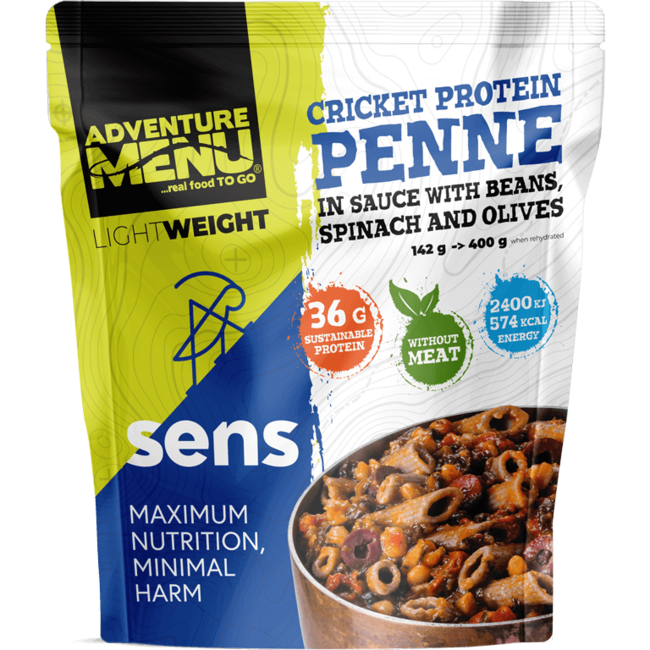 Adventure Menu SENS Crickets Protein Penne in Sauce with Beans, Spinach and Olives, 400g