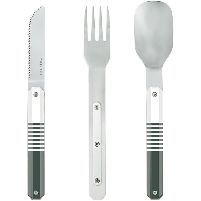 AKINOD Magnetic Travel Cutlery Set, Green Mariniere-Mirror Finish