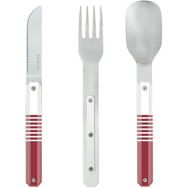 AKINOD Magnetic Travel Cutlery Set, Red Mariniere-Mirror Finish