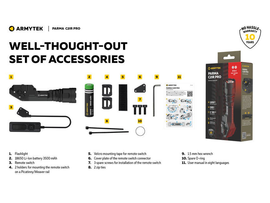Armytek Parma C2IR Pro Compact Weapon-Mounted Rechargeable Flashlight 1200lm