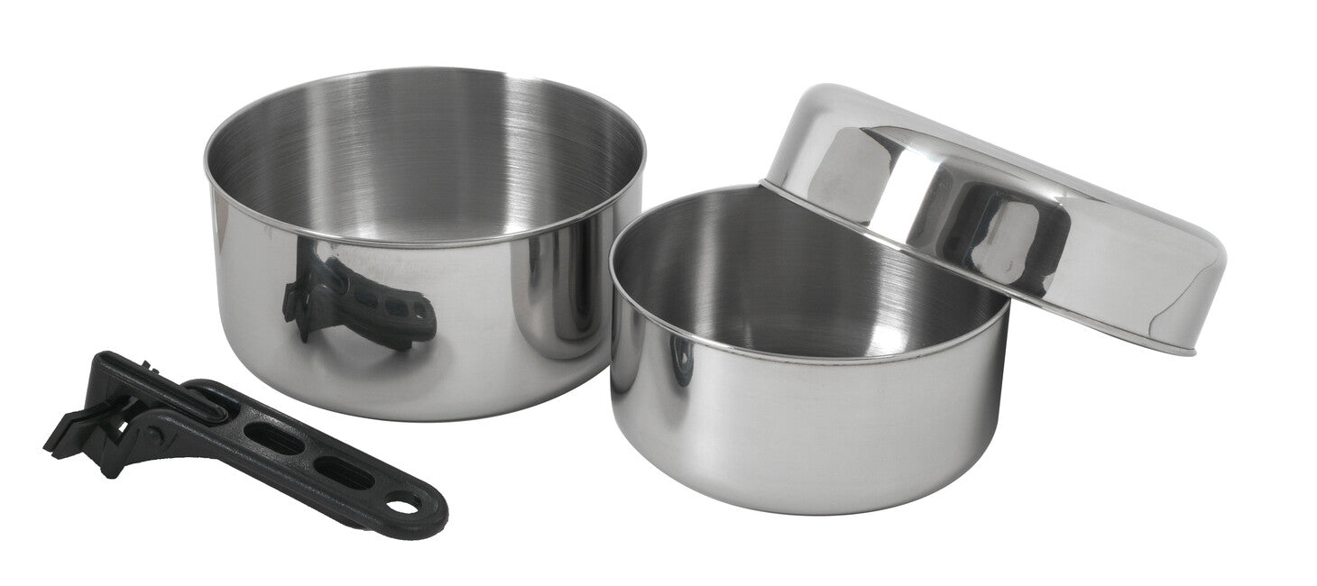 BasicNature Biwak 1 Stainless Steel Cooking Set with ABS Handle