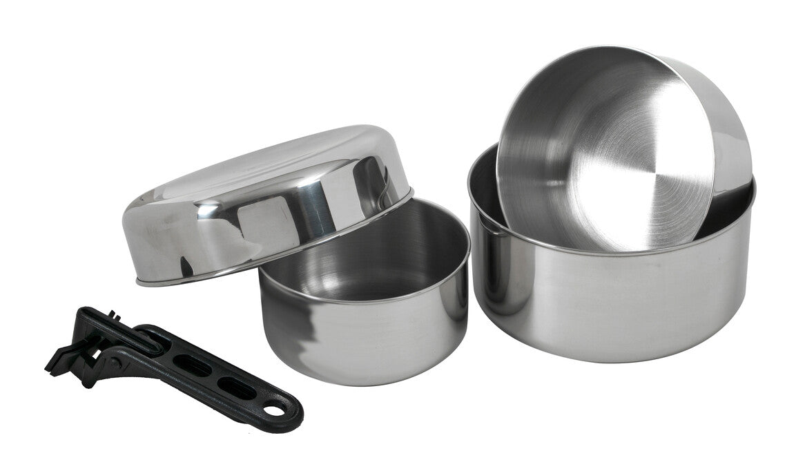BasicNature Biwak 2 Camping Cookware Set, Stainless Steel