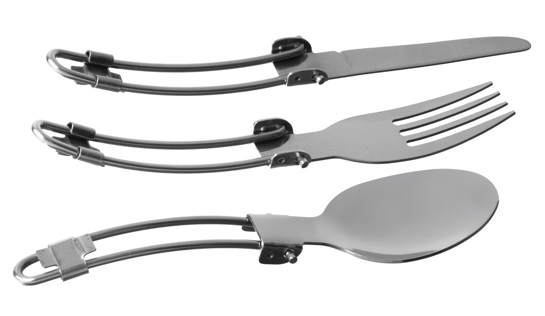 BasicNature MiniTrek Folding Cutlery Set, Stainless Steel with Nylon Pouch