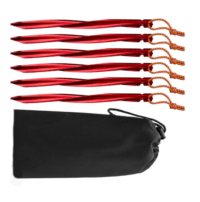 BasicNature Y-Stake Spiral Tent Pegs, Red, 25 cm, 6 pcs