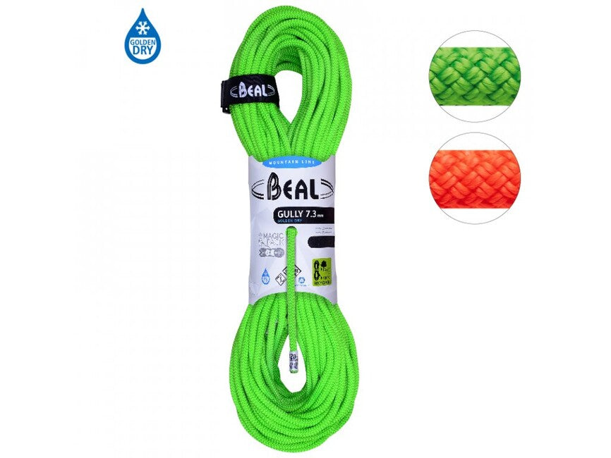BEAL Gully Unicore Climbing Rope 7.3mm 2 × 60m, Orange/Green