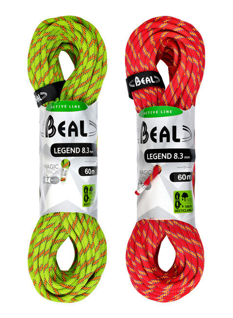 BEAL Legend Climbing Rope 8.3 mm 2 × 60 m, Green/Pink