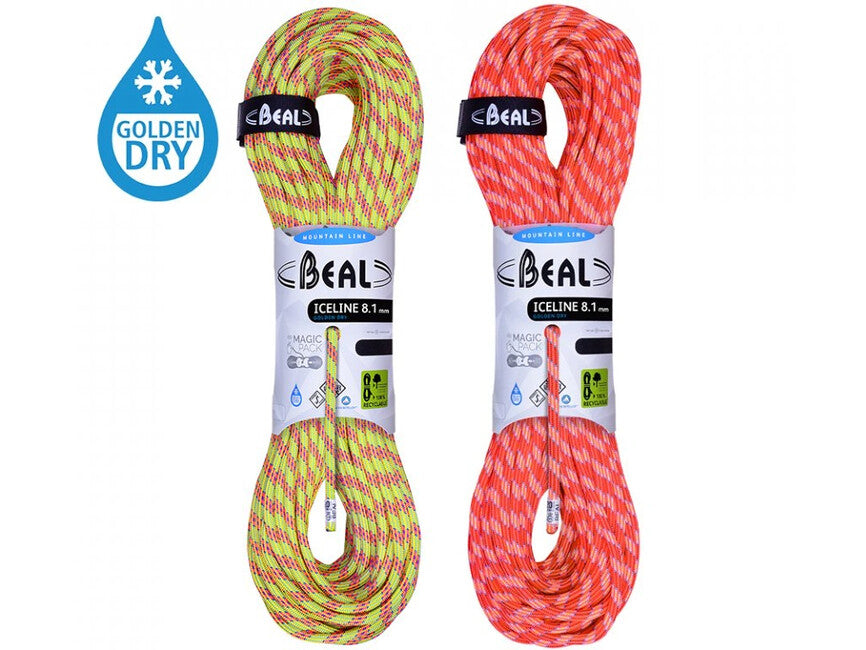 BEAL Ice Line Unicore Half Climbing Rope 8.1 mm 2 × 50 m, Anise/Orange