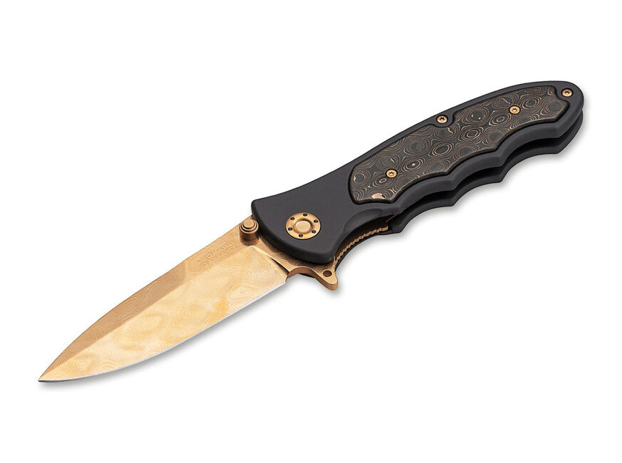 Boker Leopard-Damast III Knife 9.5cm, Gold Black Aluminum