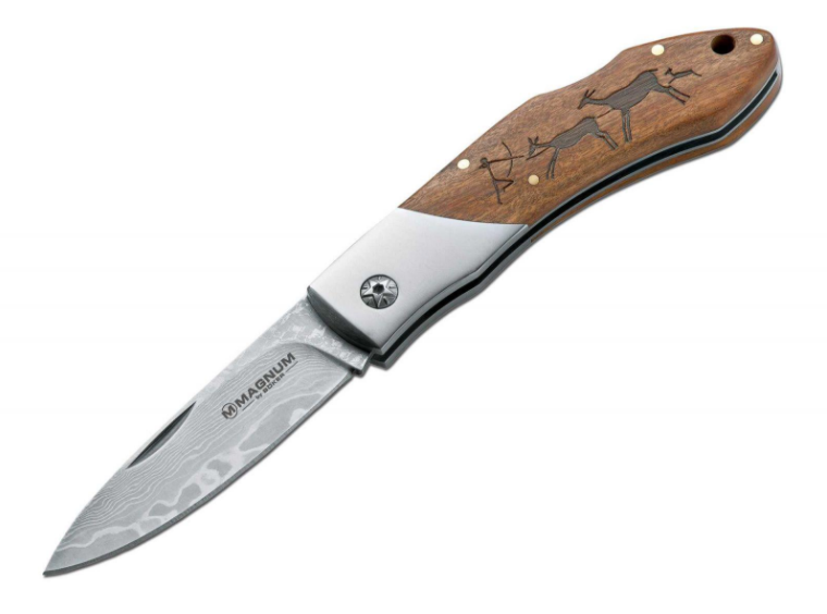 Böker Magnum Caveman Damascene Folding Knife, 19.4cm