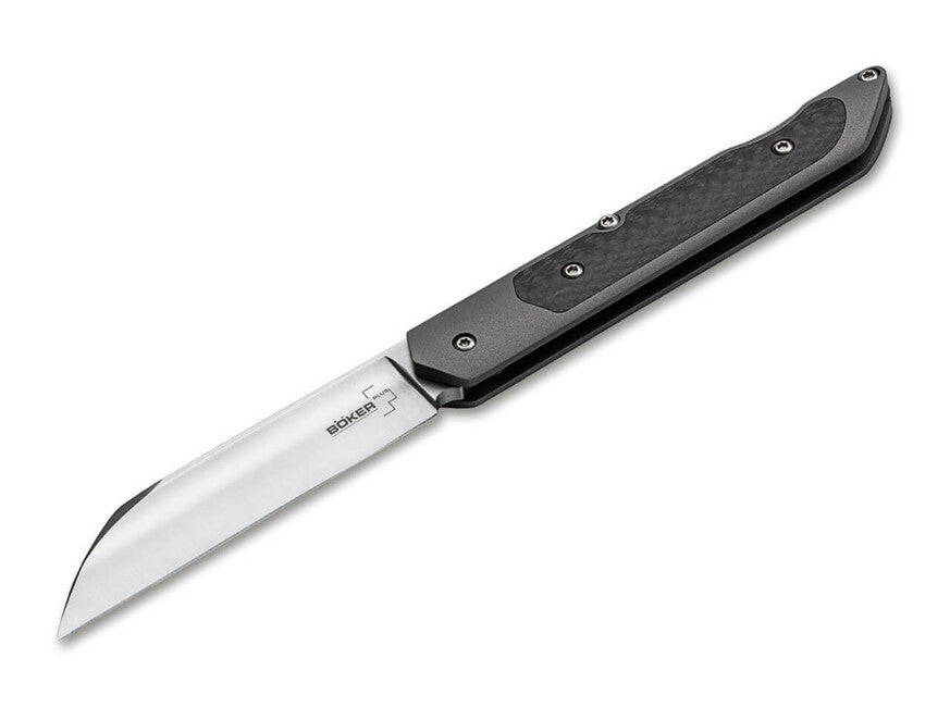 Boker Plus Genios Folding Knife, 7.7 cm, Grey, with Leather Sheath